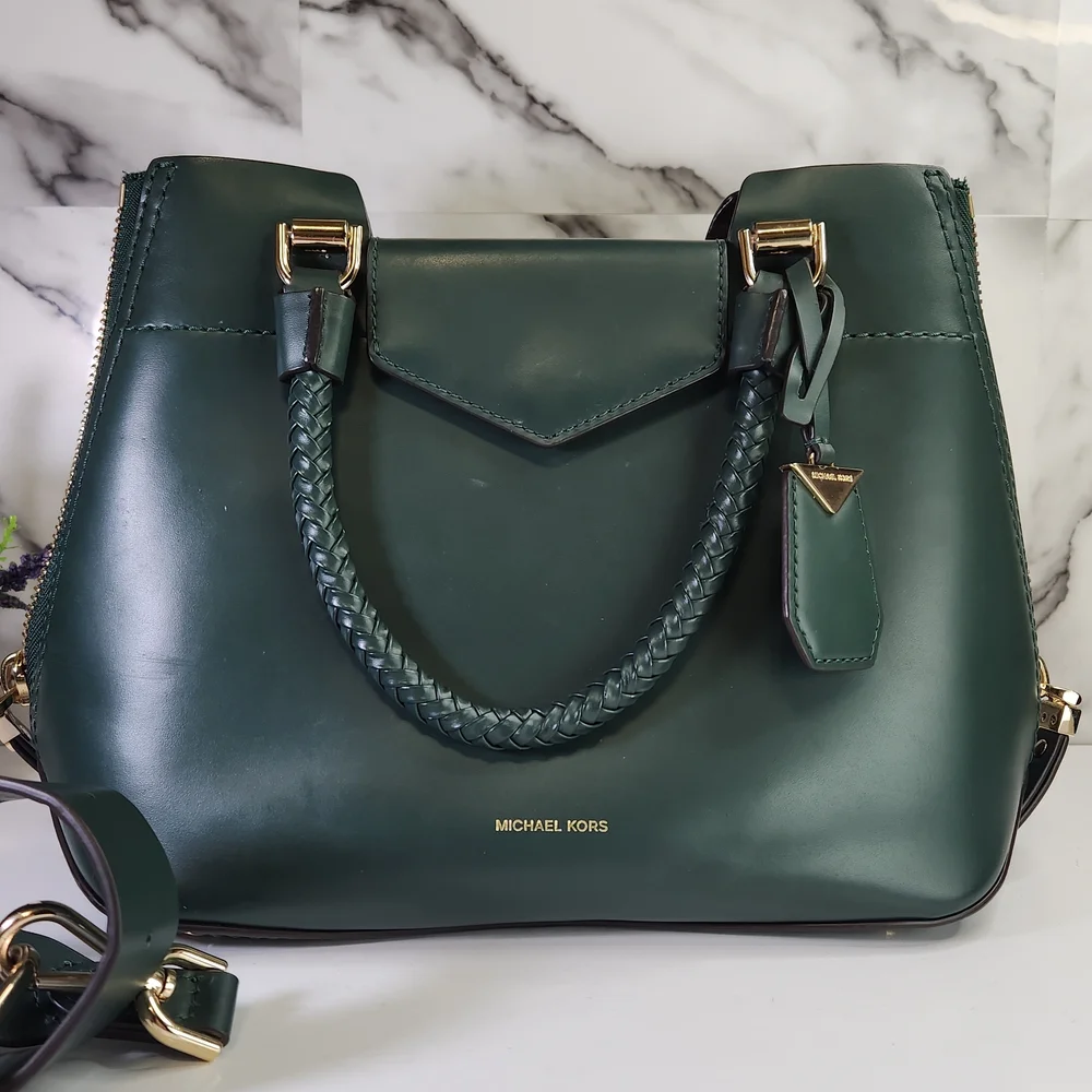 Michael Kors Green Blakely Leather Satchel Handbag - Picture 4 of 14